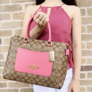 Coach large satchel bag khaki pink